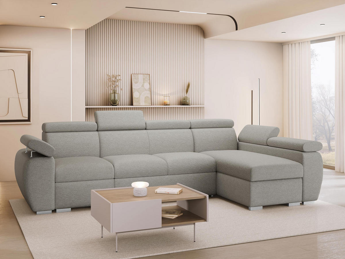 ECKSOFA Boston LCP, Seite: Rechts 1P(65)+2R+LCP - Silberfarben, Holz/Textil (320/170cm) - MIRJAN24