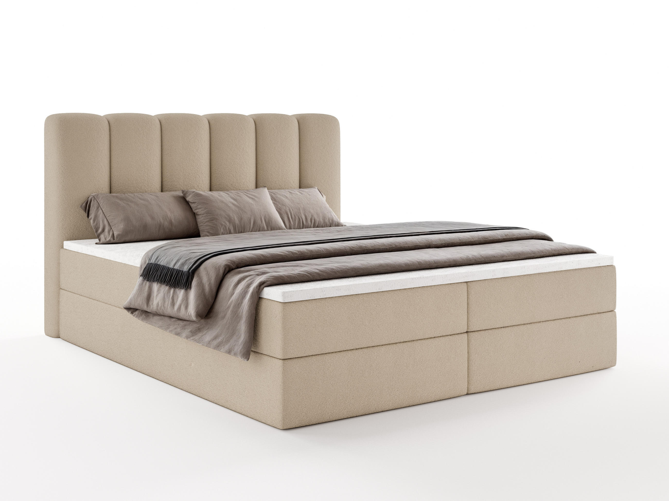 BOXBETT NOLARO 140x200 cm Komplett-Set mit Bettkasten, Bonell-Matratze und Topper, Bouclé Beige - Beige, Textil (140/200cm) - Luxkor24
