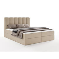 BOXBET NOLARO 160x200 cm Komplett-Set mit Bettkasten, Bonell-Matratze und Topper, Bouclé Beige - Beige, Textil (160/200cm) - Luxkor24