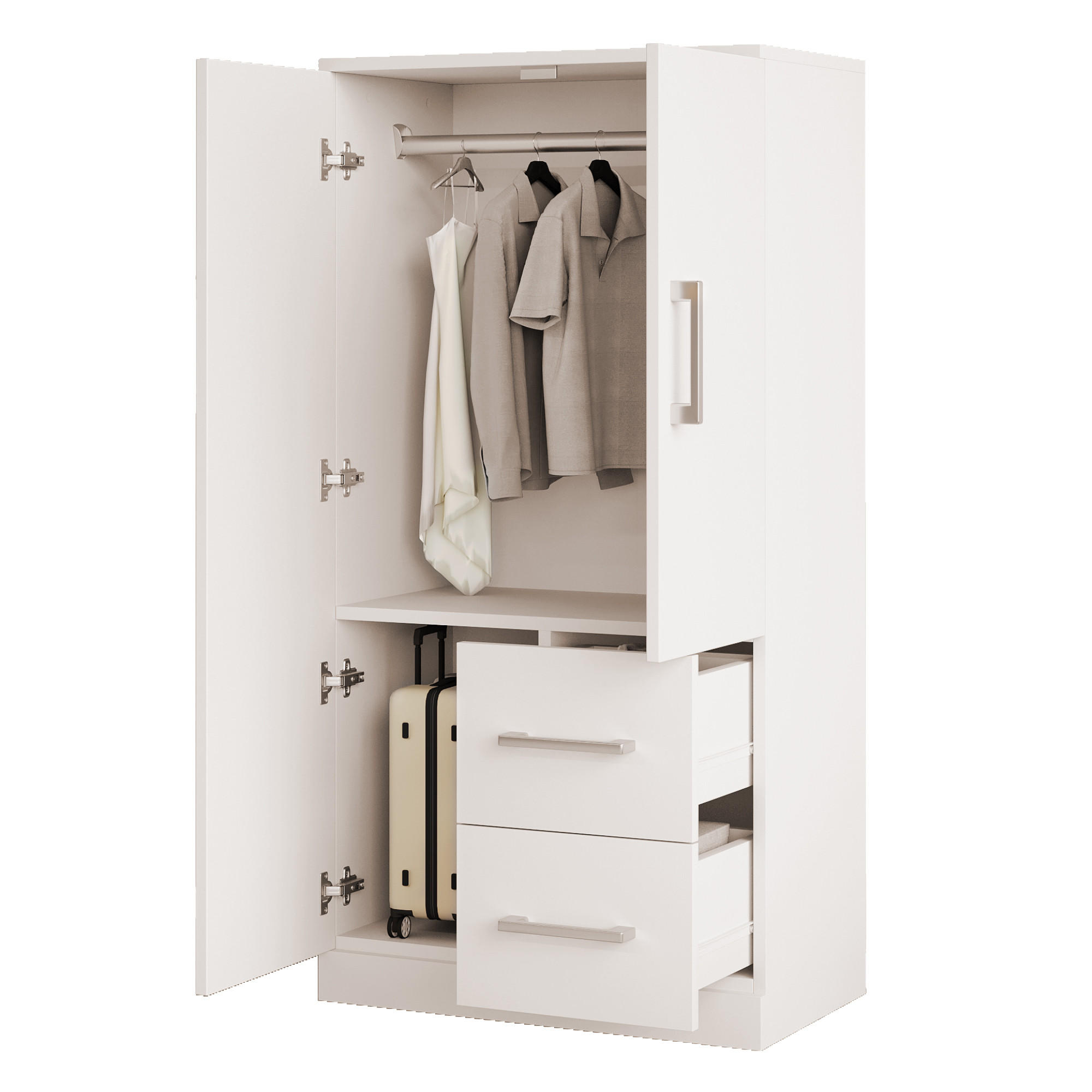 KLEIDERSCHRANK 70x40x135cm 2 Türen Schubladen Weiß - Weiß, Holz (70/135/40cm) - FLIEKS