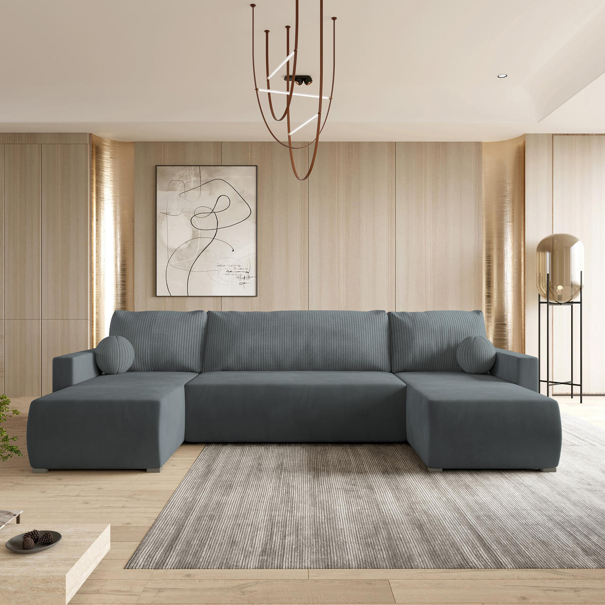 ROHOVÁ SEDAČKA TESSUN šedá - šedá, dřevo/textil (286/143cm) - MASSENO