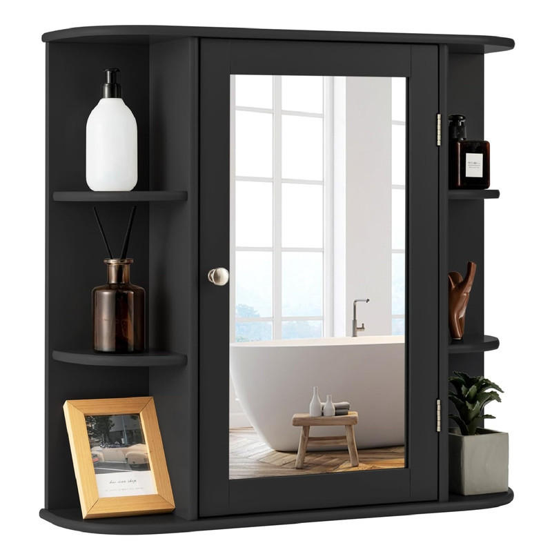 Costway Bad-Spiegelschrank Schwarz 66x62x16.5 cm