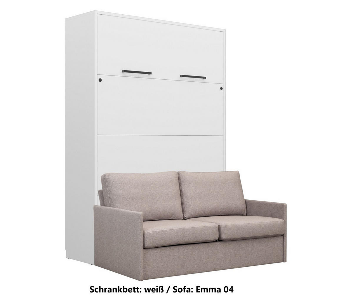 SCHRANKBETT Wandbett GN 140x200 weiß mit LED & Sofa - Hellgrau - Hellgrau/Schwarz, Holz/Holzwerkstoff (140/200cm) - QMM TraumMöbel
