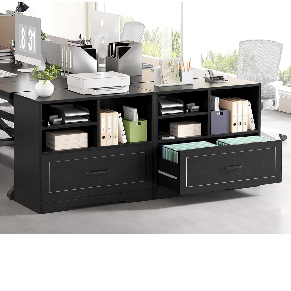 STAURAUMSCHRANK mit Schublade & Offenen Fächern INDUSTRIAL 83.8 x 40.0 x 72.5 cm - Schwarz, Holzwerkstoff/Metall (83.8/72.5/40cm) - Quality Elegance