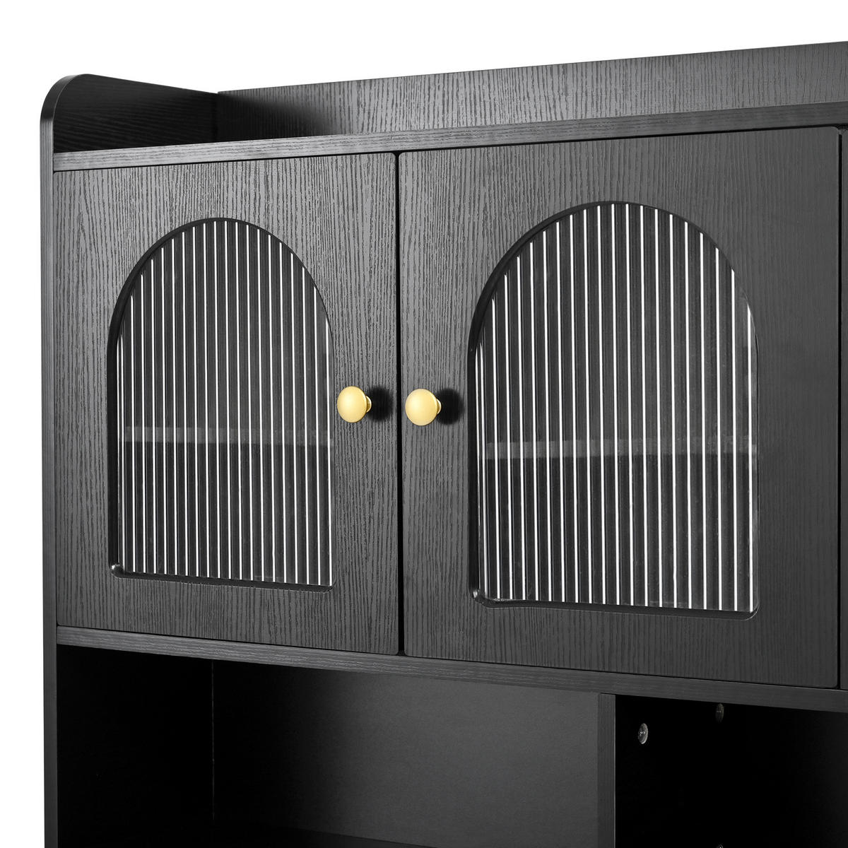 BUFFET 120x40x190 cm Schwarz mit Fluted Glas & Lochplatte - Schwarz, Holzwerkstoff (40/190/120cm) - Modfu