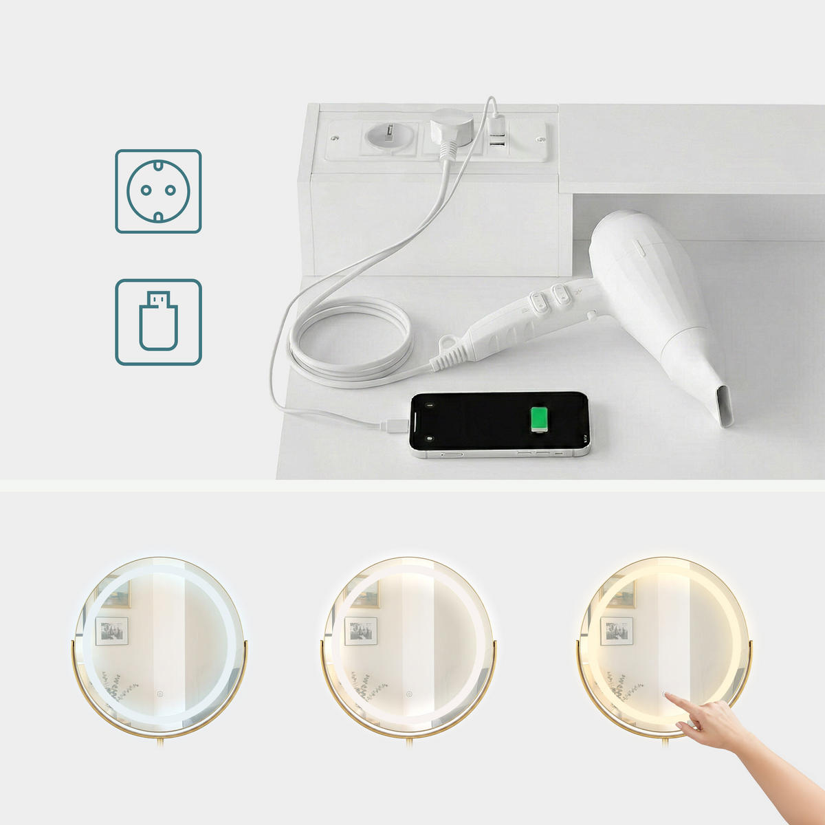 LIČILNA miza - večbarvno, kovina/steklo (80/135/40cm) - Relaxdays