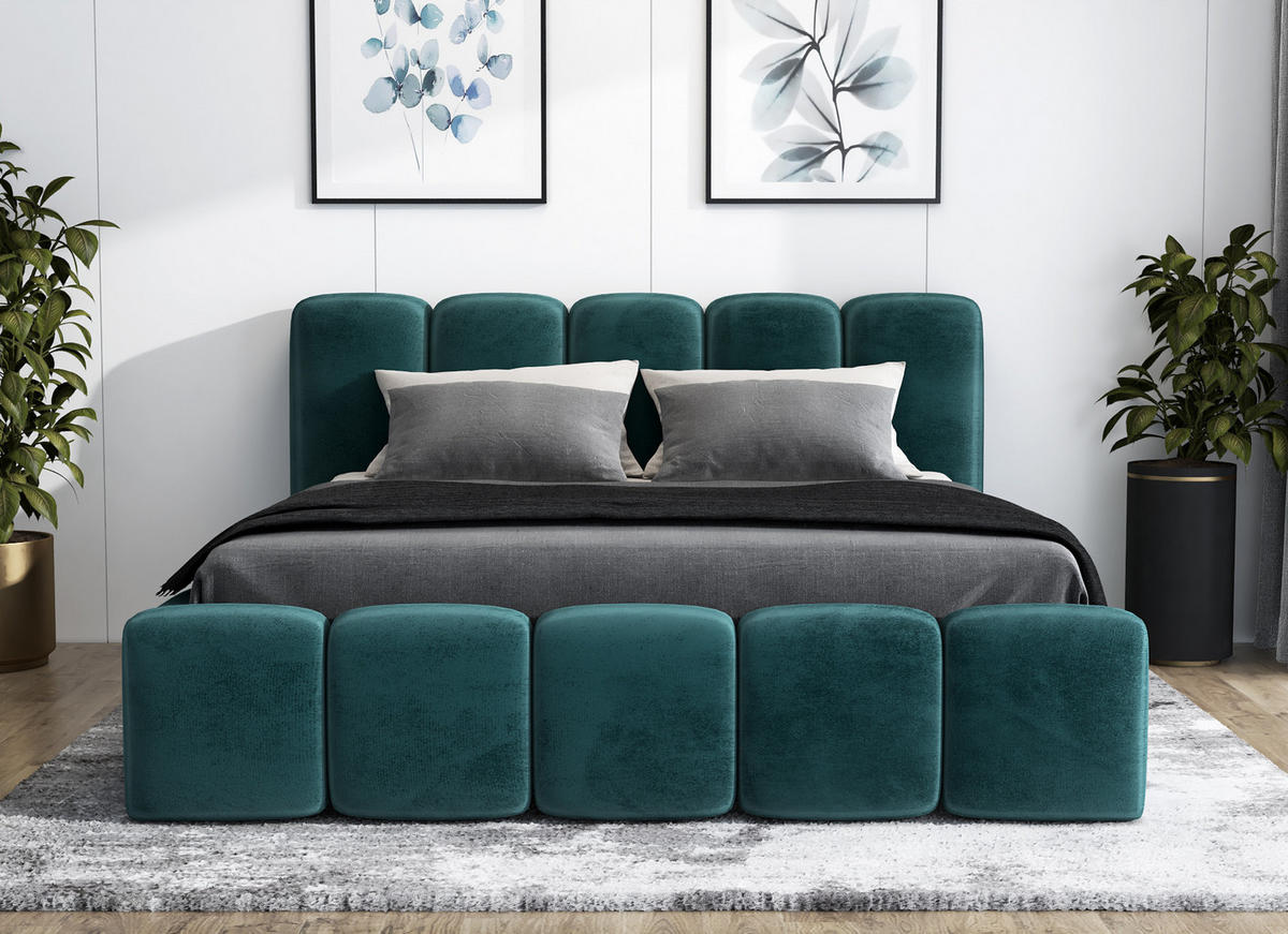 POLSTERBETT SONIC mit Matratze H2 140x200 Blau - Blau, Textil (140/200cm) - A&J MöbelLand
