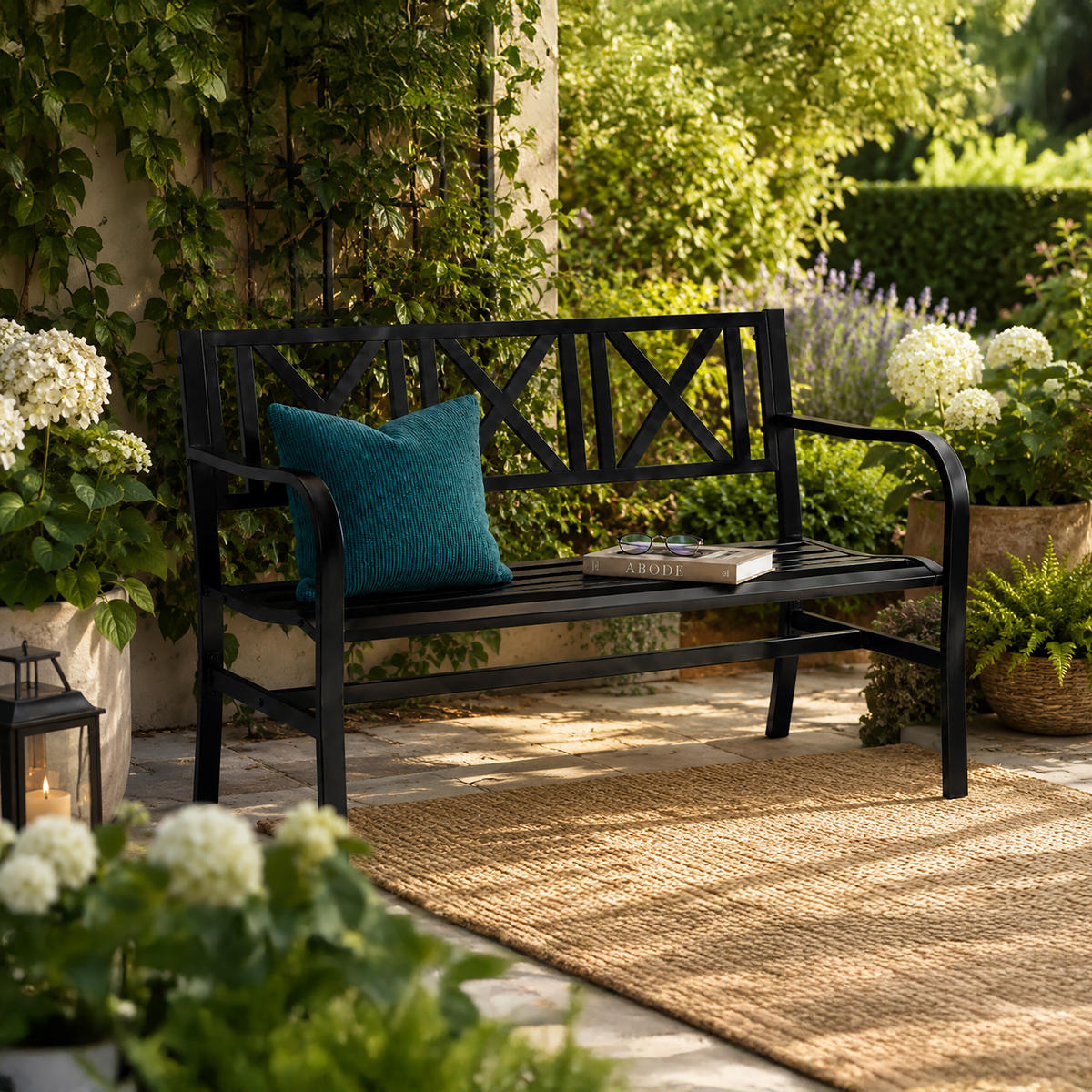 GARTENBANK Schwarz Stahl 2-Sitzer 127 cm - Schwarz, Metall (127/81/56cm) - Relaxdays