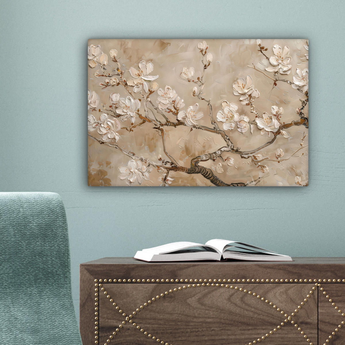 LEINWANDBILD - Blumen - Modern - Beige - Weiß - Blüte - 30x20 - Deko XXL - Beige, Textil (30/20cm) - MuchoWow