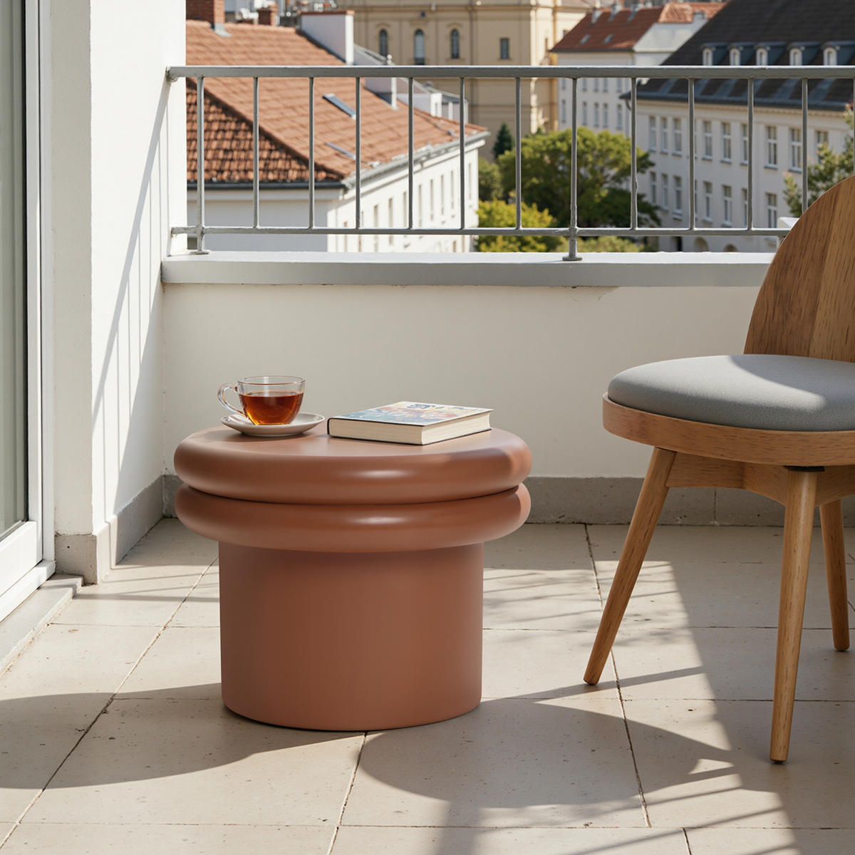 BEISTELLTISCH Rund, Braun mit Doppelplatte | Ø40 x H30 cm - Braun, Holzwerkstoff (40/40/30cm) - Hometopia