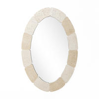 78CM H Ovaler Wandspiegel mit Polyharzrahmen Geeignet für Badezimmer, Wohnzimmer, Schlafzimmer usw. Moderner Boho-Stil - Beige/Akaziefarben, Glas/Kunststoff (78/3.5/52cm) - Hometopia