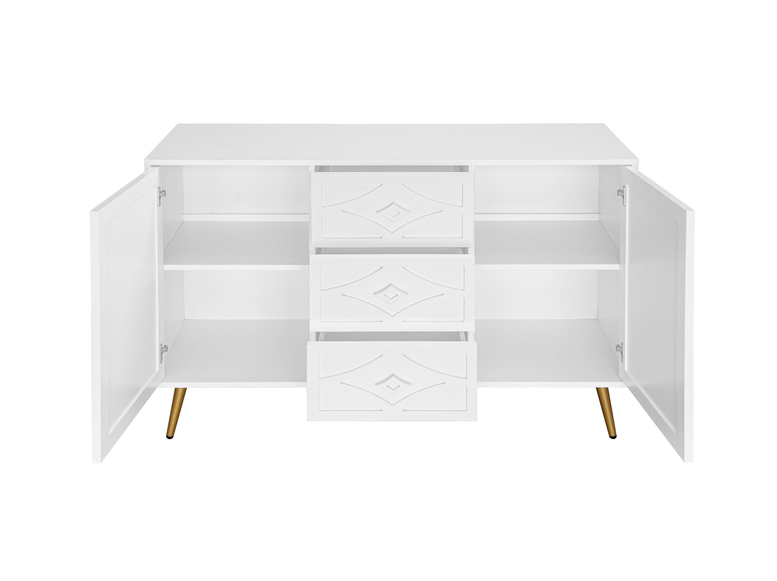 KOMMODE aus Holzwerkstoff 120x40x80 cm Weiß mit 3 Schubladen, 2 Türen und 3D-Rautenmuster - Weiß, Holzwerkstoff (120/80/40cm) - Modfu