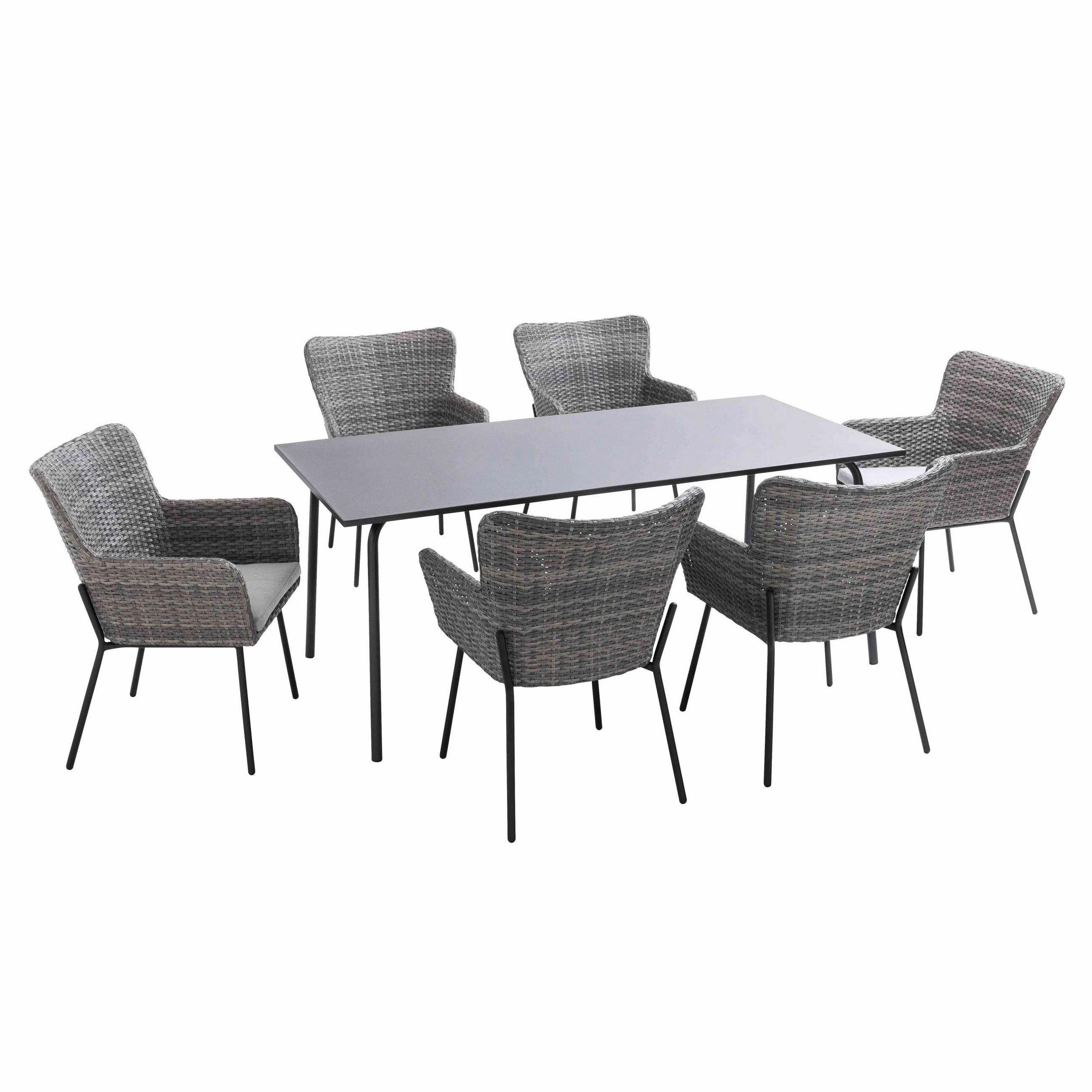 GARTENSET 7-tlg., Grau - Grau, Metall - Oviala