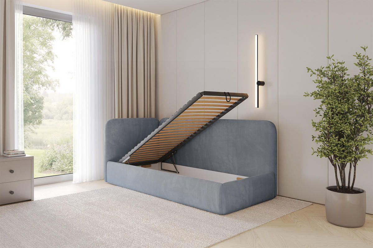 EINZELLBETT Jugendbett mit Bettkasten und Matratze H3/H4, Rechts - ELSY 80x200 Grau - Blaugrau, Holzwerkstoff/Textil (80/200cm) - ALTDECOR