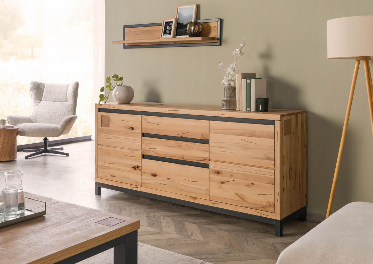 SIDEBOARD Kernbuche 190x45x85 natur geölt VILLANDERS #151 - Braun, Holz (190/85/45cm) - Massivmoebel24