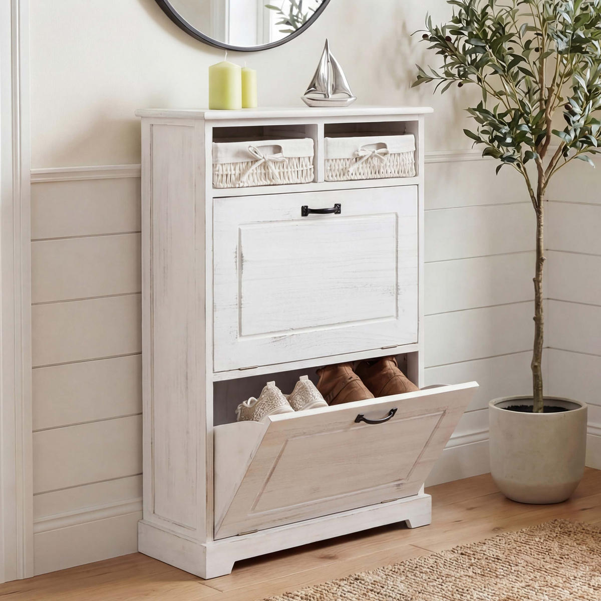 SCHUHKIPPER Weiß - Weiß, Holz (60/100/24cm) - MCW