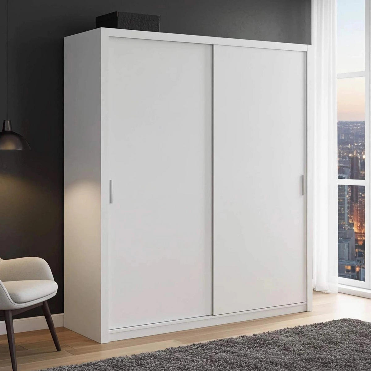 SCHIEBETÜRENSCHRANK Tamiza 220/215/62 2-türig - Silberfarben/Weiß, Holzwerkstoff/Kunststoff (220/215/62cm) - Ravio
