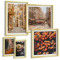 BILDER SET 5er Set - 50x50 cm & 20x30 cm & 40x60 cm Goldrahmen - Vintage Blumen Straße Wein Geige - Goldfarben, Kunststoff (40/60cm) - TULUP