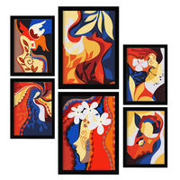 POSTER Set Mit 6 Zarte Collage im femininen abstrakten Stil Größe A3 & A4 Schwarzer Rahmen - Schwarz, Papier (29.7/1cm) - Nacnic