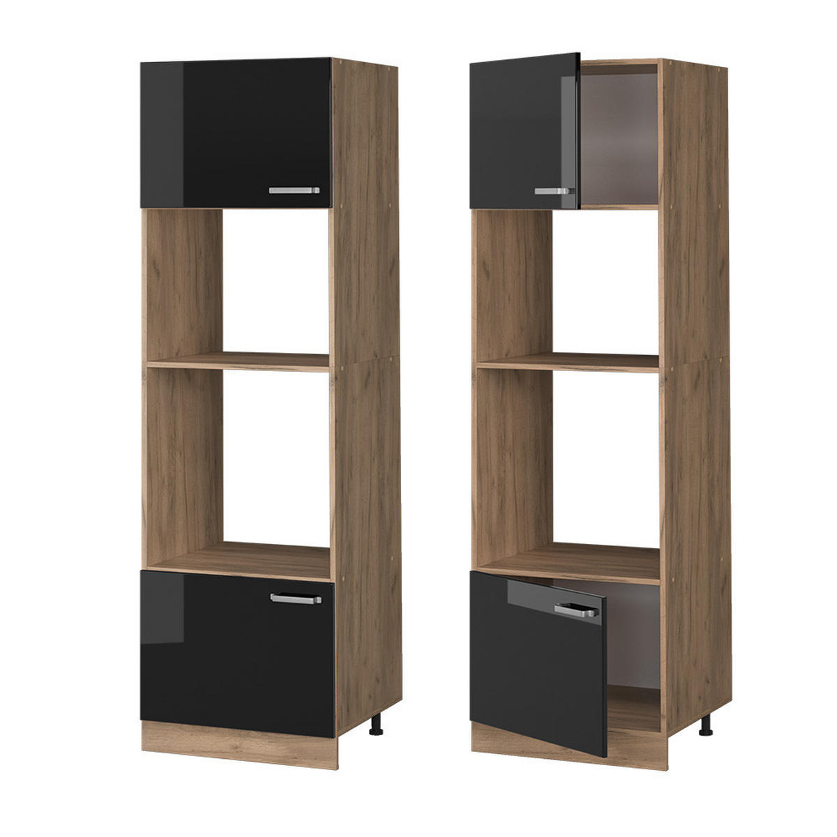 MIKROWELLENSCHRANK R-Line Schwarz Hochglanz 60 cm - Honigeiche/Schwarz Hochglanz, Holzwerkstoff (60/206.8/57.2cm) - Vicco
