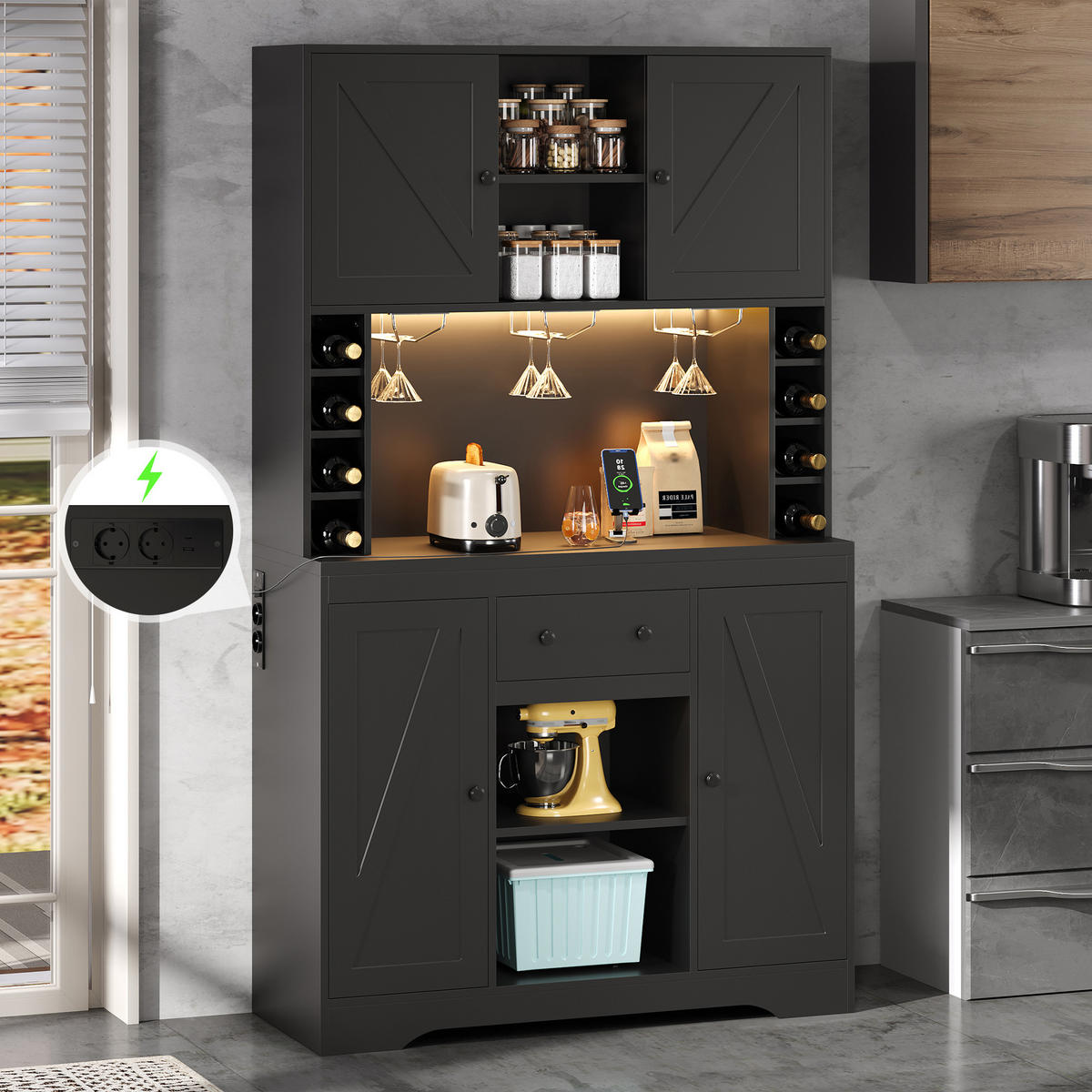 BUFFETSCHRANK Schwarz 105/40/180 cm - Schwarz, Holz (105/180/40cm) - PANGIVO
