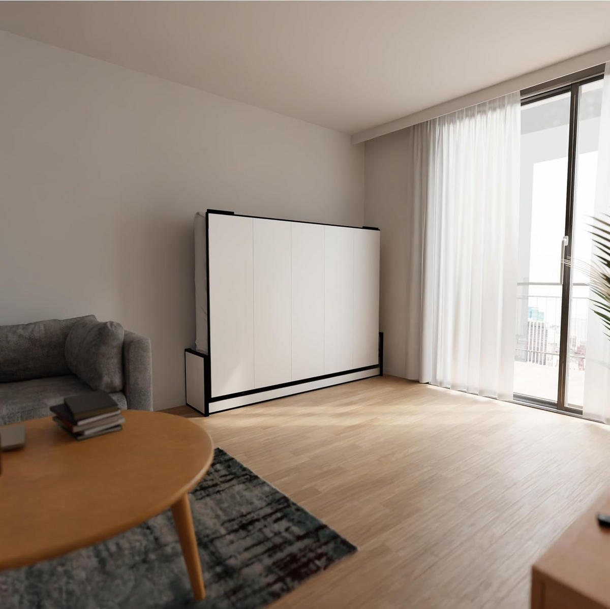 SCHRANKBETT Murphy Studio 190x140 Horizontal, mit Gasdruckfeder-Mechanismus - Brombeere/Schwarz, Metall (190/140cm) - WallBedKing