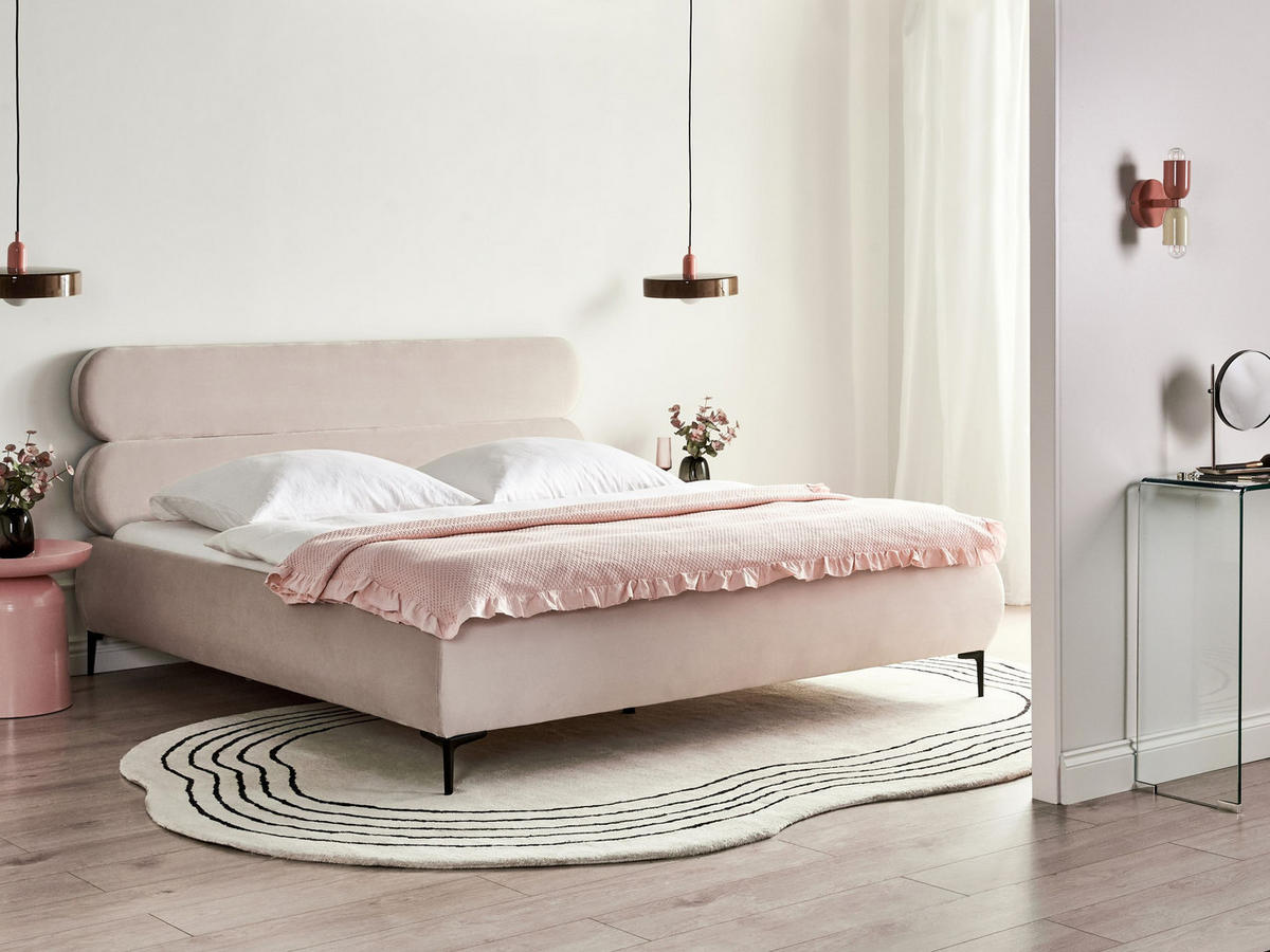 BETT mit Lattenrost 180/200 cm Hellbeige Lessay - Beige/Schwarz, Textil (180/200cm) - Beliani