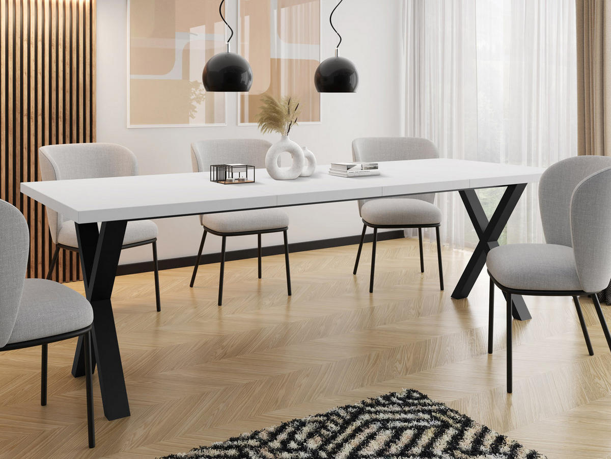 ESSTISCH Blake rechteckig ausziehbar, Weiß 140-240/80/76 cm - Schwarz/Weiß, Holzwerkstoff/Metall (140/80/76cm) - WFL GROUP