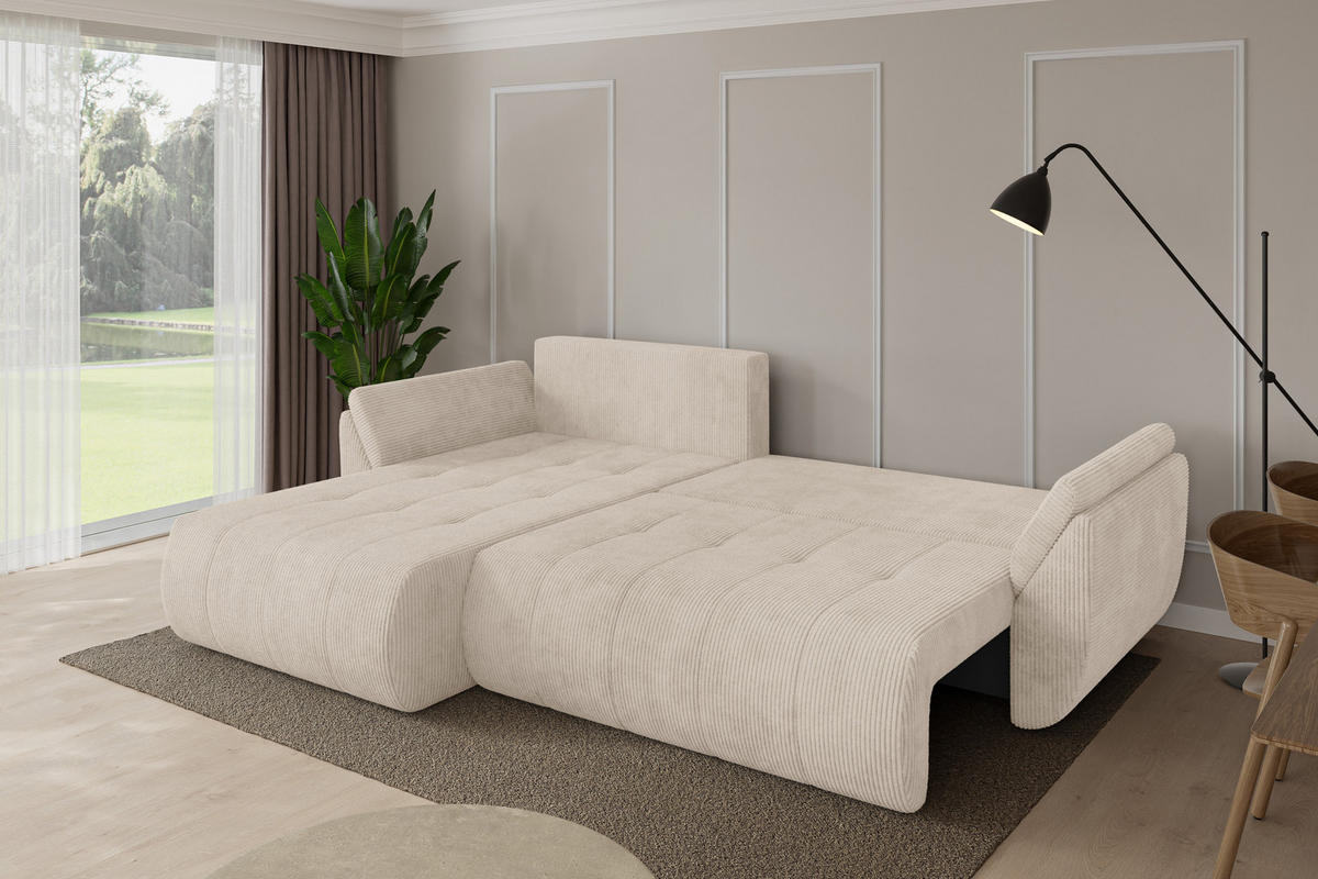 ROHOVÁ SEDAČKA s funkcí spaní, otoman vlevo TOKO-L 277x194x86 béžová manšestr - černá/béžová, kompozitní dřevo/textil (277/194cm) - ALTDECOR