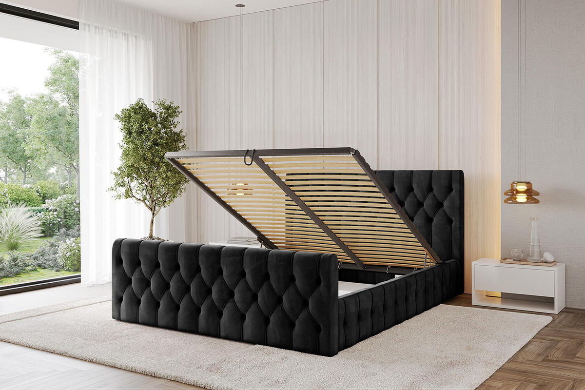 POLSTERBETT mit Bettkasten, Fußteil und Lattenrost, Boxbett ohne Matratze - LARO-Z 180x200 Schwarz - Schwarz, Holzwerkstoff/Textil (180/200cm) - ALTDECOR