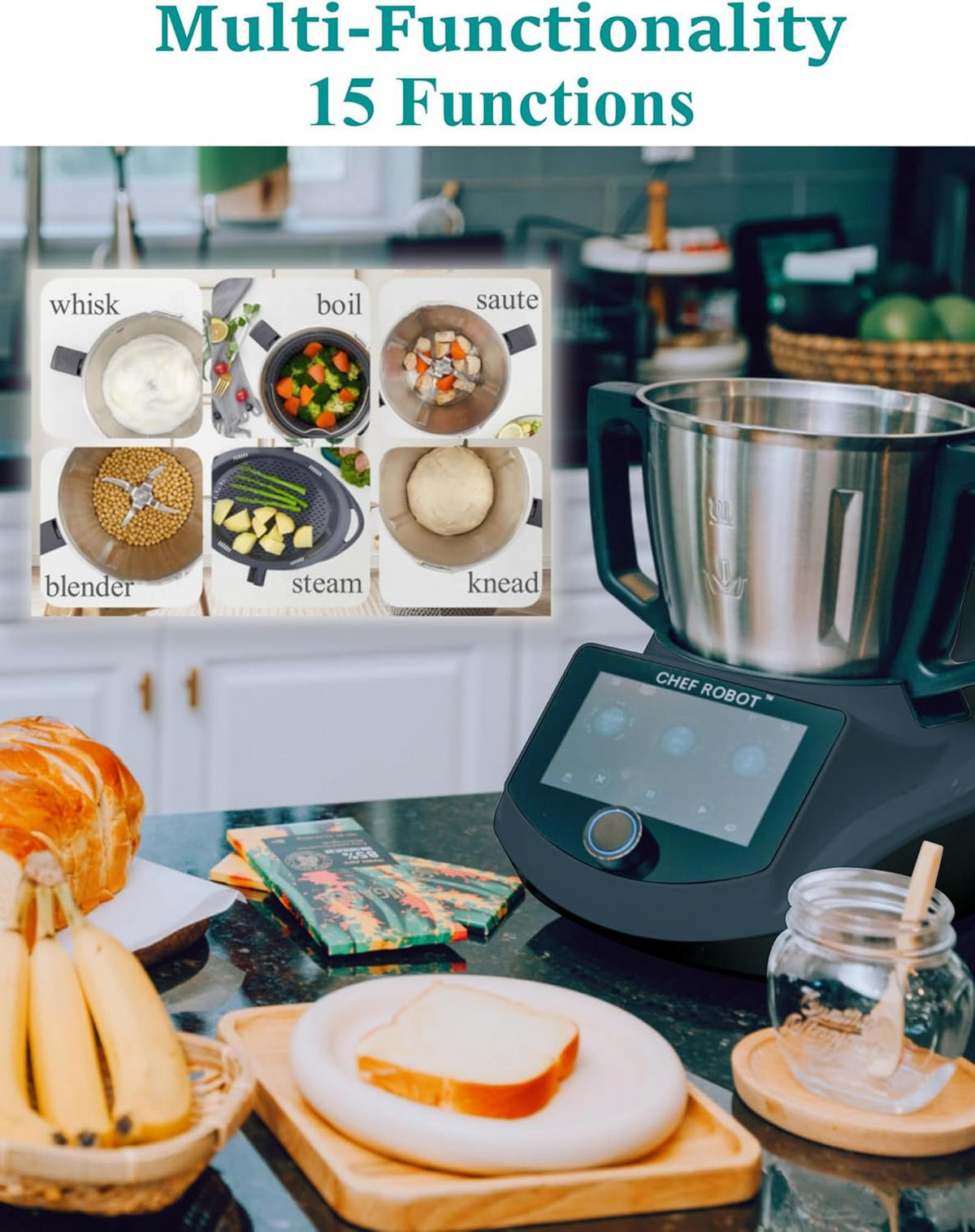 KÜCHENMASCHINE UltraCook CR-7, All-in-One, smart 3 l, 7-Zoll-TFT-Bildschirm - Silberfarben/Schwarz, Kunststoff (38.9/41.9/49.8cm) - ChefRobot