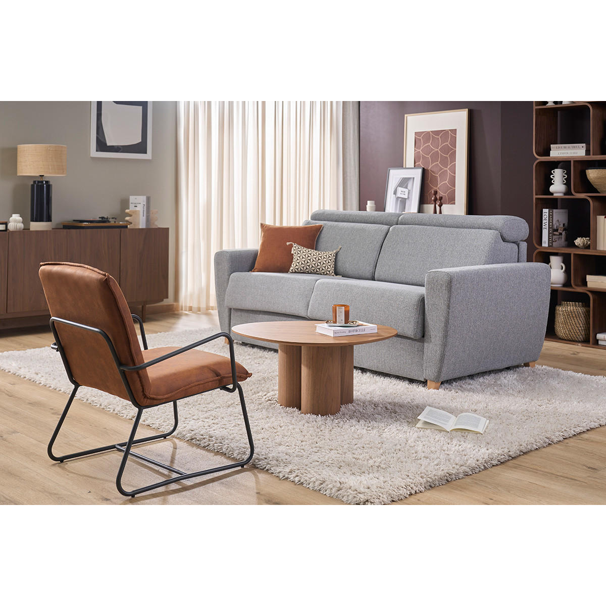 SESSEL PU Braun Metallgestell Schwarz MERCY - Braun, Textil (59/77/66cm) - Miliboo