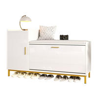 SCHUHBANK 100/38/68 cm in Weiß/Gold mit Sitzfläche, 2 Klappenfächern und Schrank - Weiß, Holzwerkstoff (100/68/38cm) - BEAOK