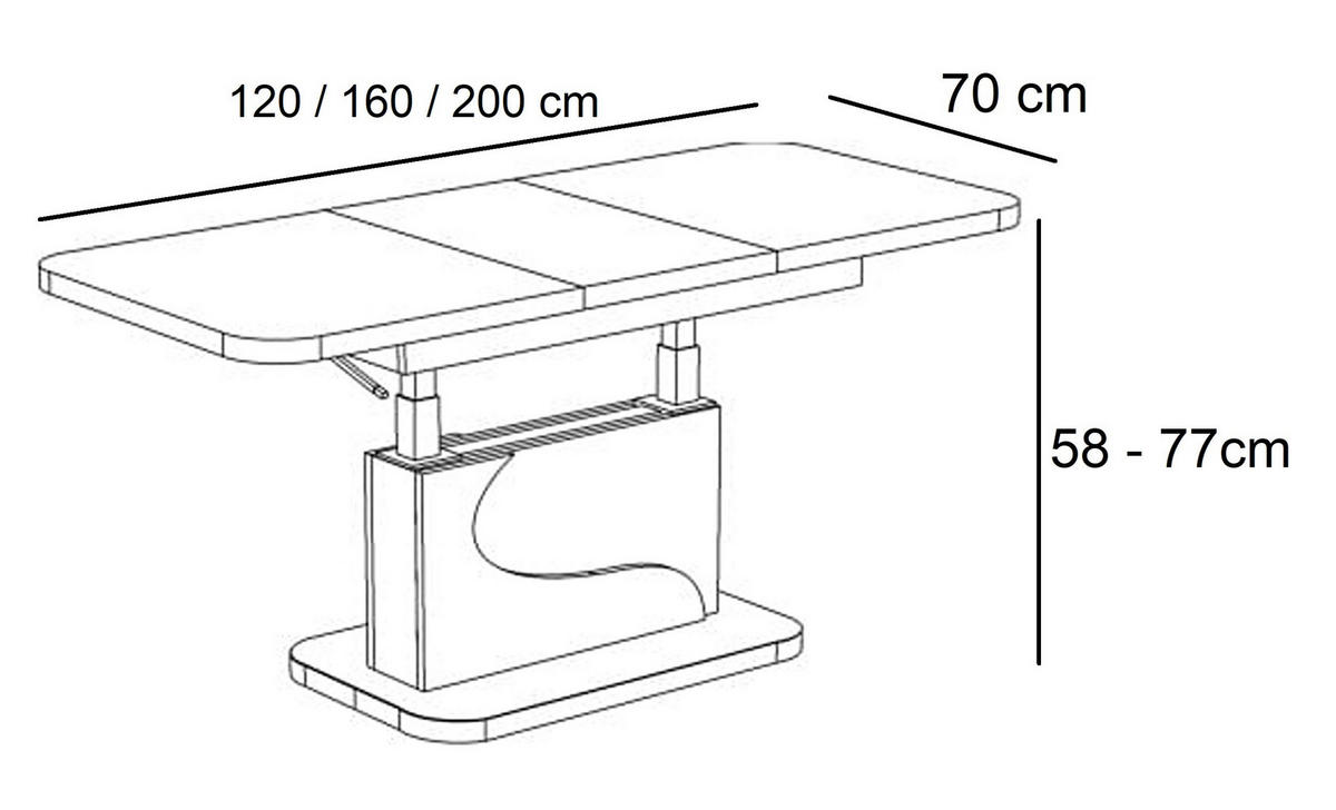 COUCHTISCH rechteckig Eiche Gold - Schwarz ausziehbar höhenverstellbar - Eichefarben/Schwarz, Holzwerkstoff (70/120/58cm) - designimpex