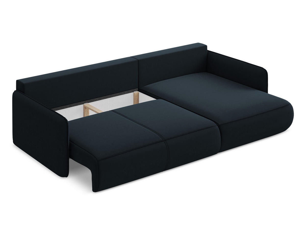 ECKSOFA mit Schlaffunktion Samt Stoff Blau - Blau/Schwarz, Kunststoff/Textil (240/148cm) - Makamii