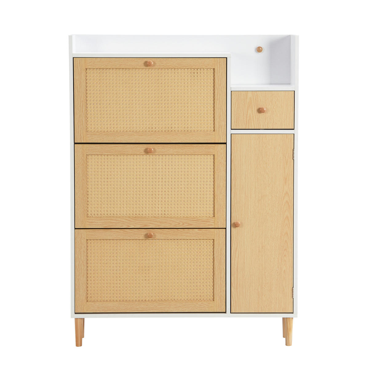 SCHUHSCHRANK 90/125/17 cm in Natur/Weiß mit 3 Klappen und 1 Schublade - Weiß, Holzwerkstoff (90/125/17cm) - Flora Grace