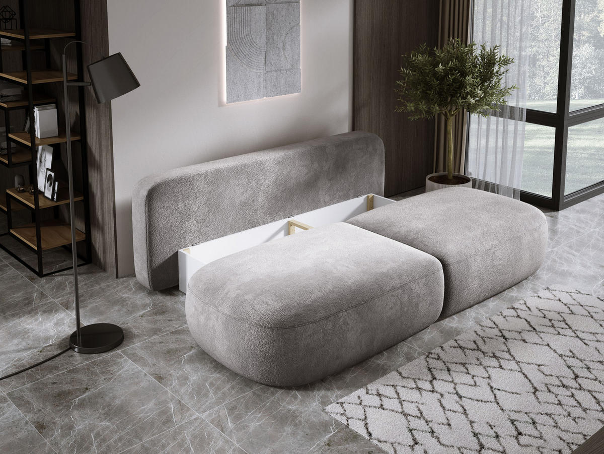 SCHLAFSOFA Moderne BABU mit Schlaffunktion – 3-Sitzer Sofa mit Bettkasten, DL-Automat, 2 Rückenkissen, 2 Zierkissen, 240x90x90 cm, Grau - Grau, Holz/Textil (240/90/90cm) - DomoHome