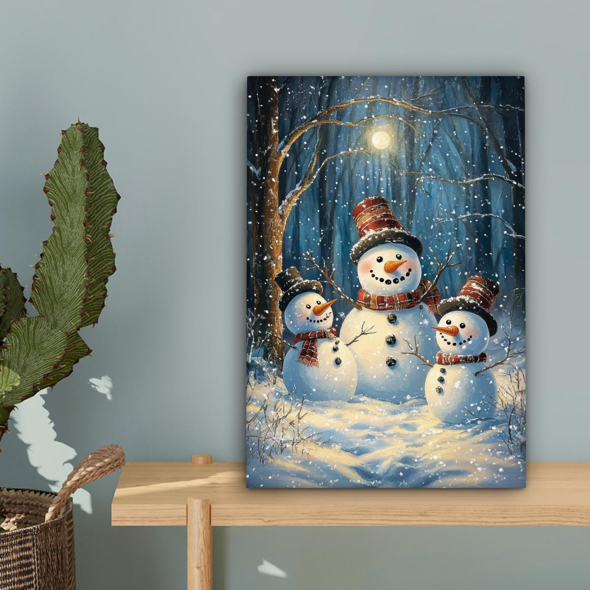 LEINWANDBILD Schneemann - Schnee - Winter - Wald 20x30 cm - Hellblau, Textil (20/30cm) - MuchoWow