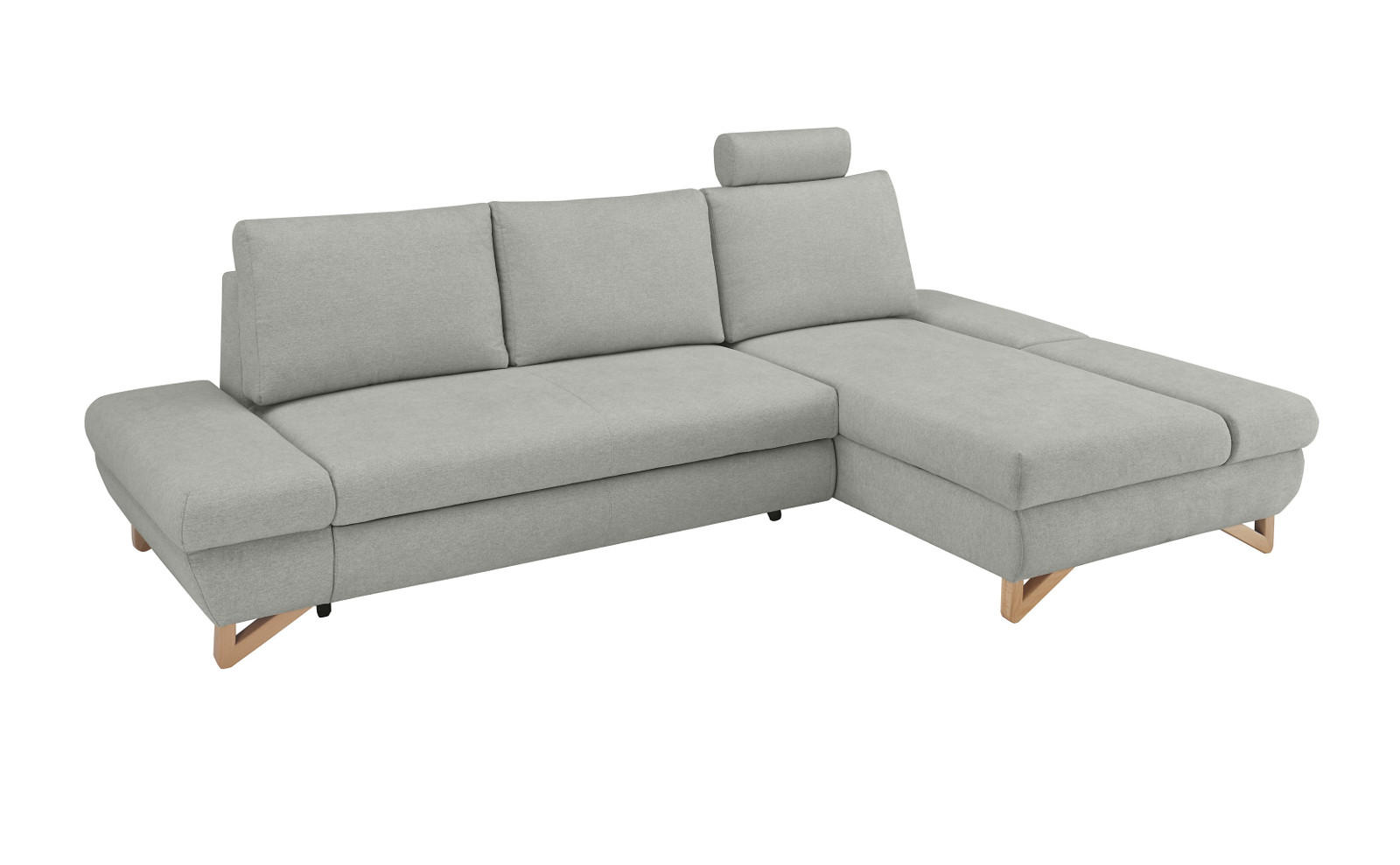 ECKSOFA hellgrau Velours, Sofa mit Bettfunktion und Stauraum 284 cm - Hellgrau, Holz/Textil (284/166cm) - Furn.Design