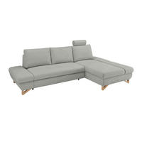 ECKSOFA hellgrau Velours, Sofa mit Bettfunktion und Stauraum 284 cm - Hellgrau, Holz/Textil (284/166cm) - Furn.Design