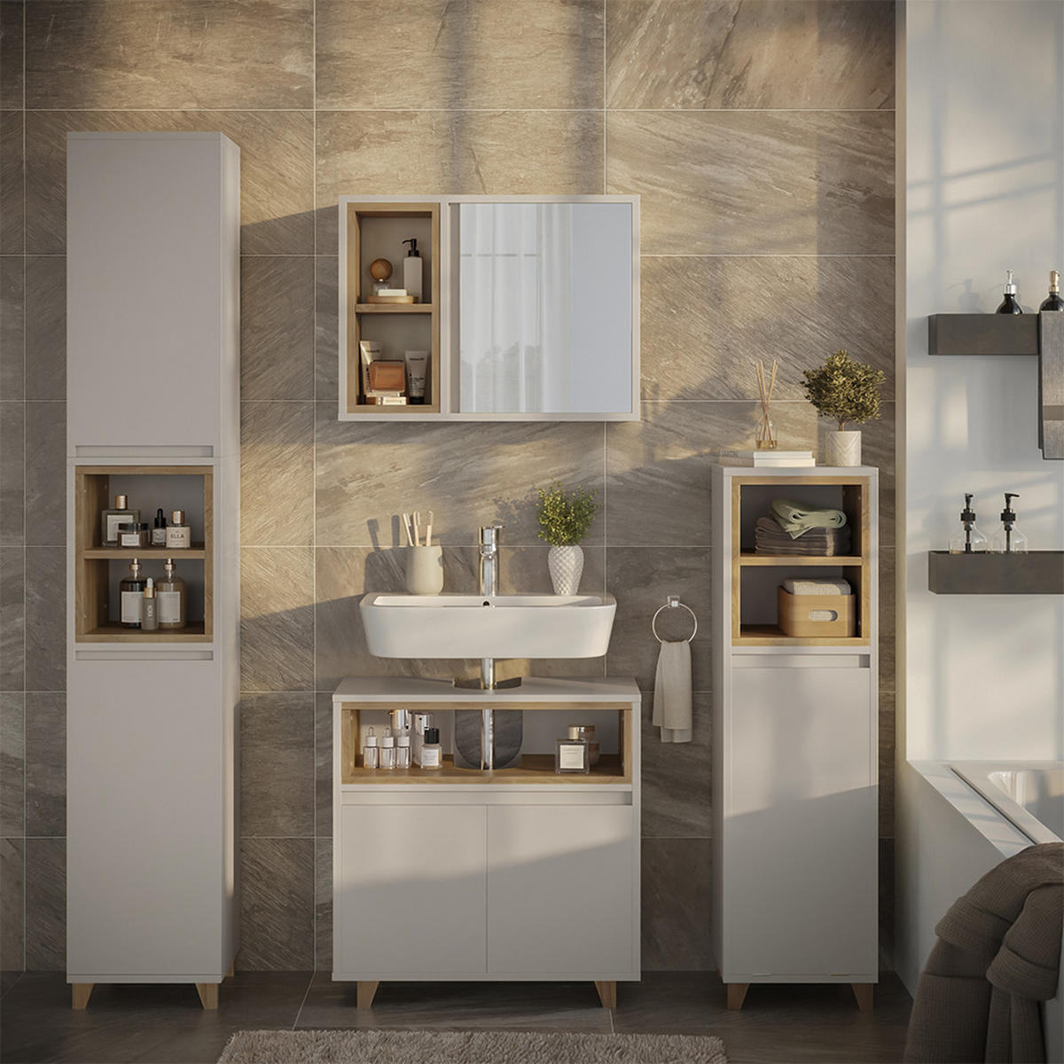 WASCHBECKENUNTERSCHRANK Elnor Greige/Eiche 60 x 61 cm mit 2 Türen - Greige/Eichefarben, Holzwerkstoff (60/61/30cm) - Vicco