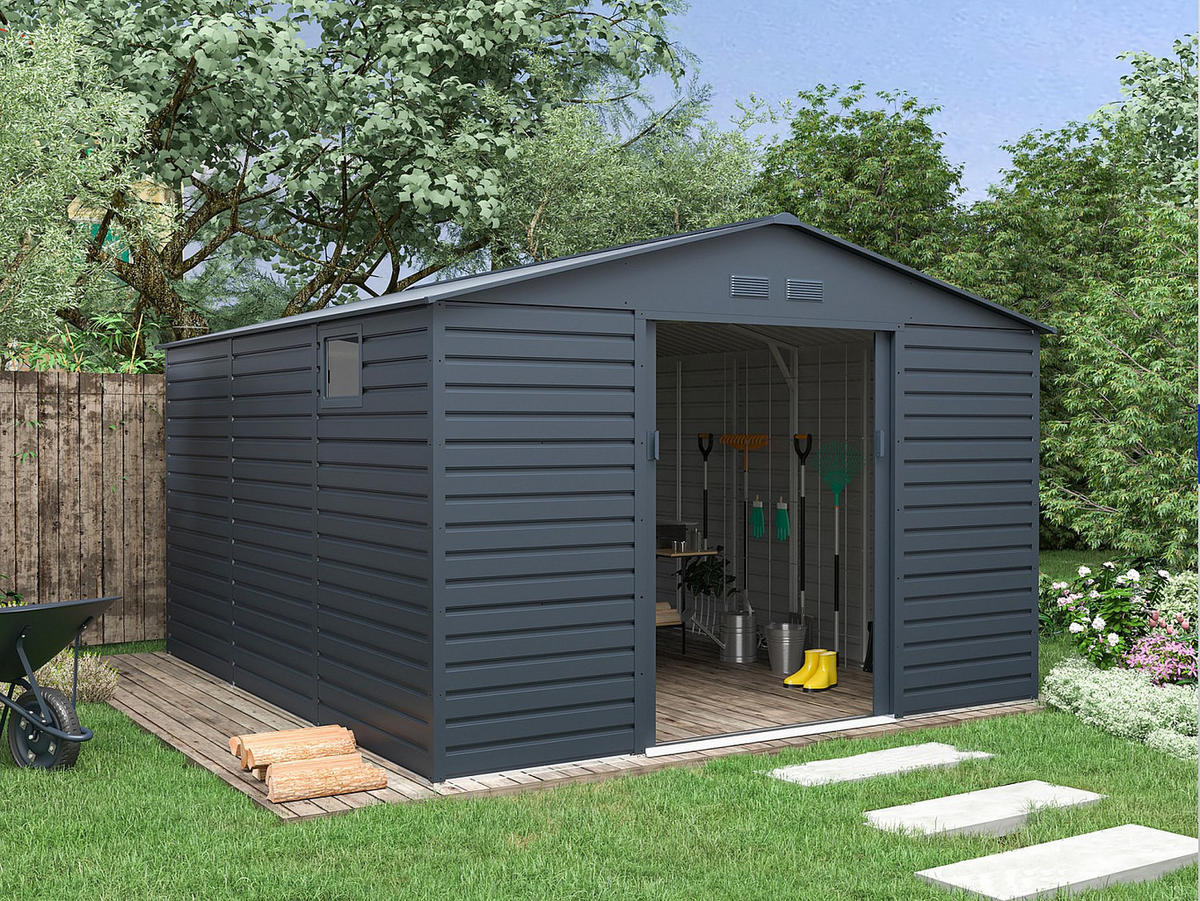 SCHREBERGARTENHAUS - 330 cm x 372 cm - metall - anthrazitgrau Adelmo - Anthrazit, Metall (330/229/372cm) - Vente-Unique