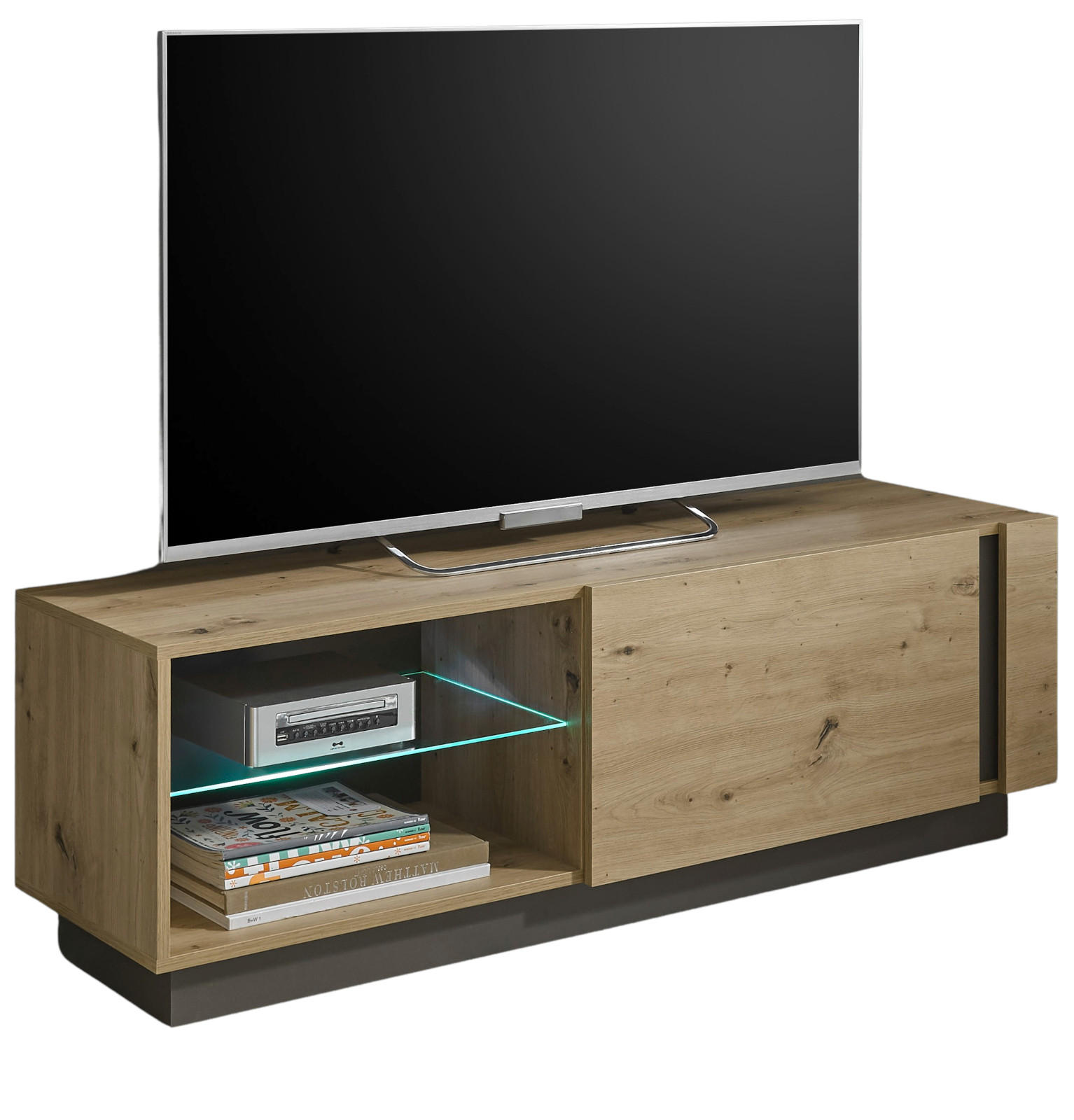 TV-LOWBOARD Eiche Artisan, Graphit grau 138 cm, TV- Unterteil mit Push-to-open - Eiche Artisan/Grau, Glas/Holz (138/46/40cm) - Furn.Design