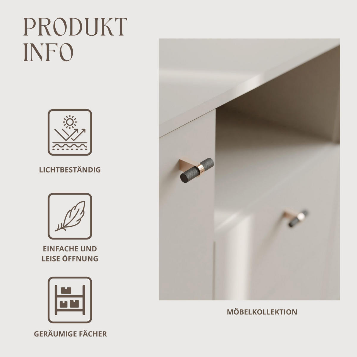KOMMODE geriffelt, mit Fach, Kaschmir - Kaschmir, Holzwerkstoff (190/81/40cm) - Idohome