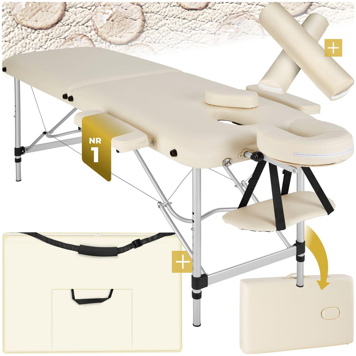 MASSAGELIEGE 2 Zonen, 210 x 95 x 89 cm, beige - Beige, Metall (95/89/210cm) - tectake