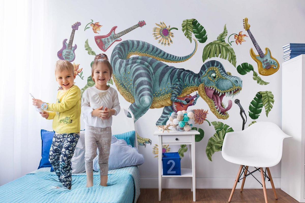 AUFKLEBER 130x193 cm Dinozaur Instrumente - Grün, Kunststoff (130/193/0.1cm) - TULUP