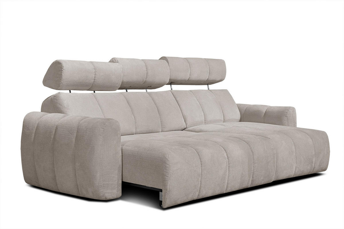ECKSOFA KIMI 3-Sitzer, ausziehbarer Sitz, verstellbare Kopfstützen, beige - Beige/Schwarz, Holzwerkstoff/Textil (270/160cm) - Courtois Laville