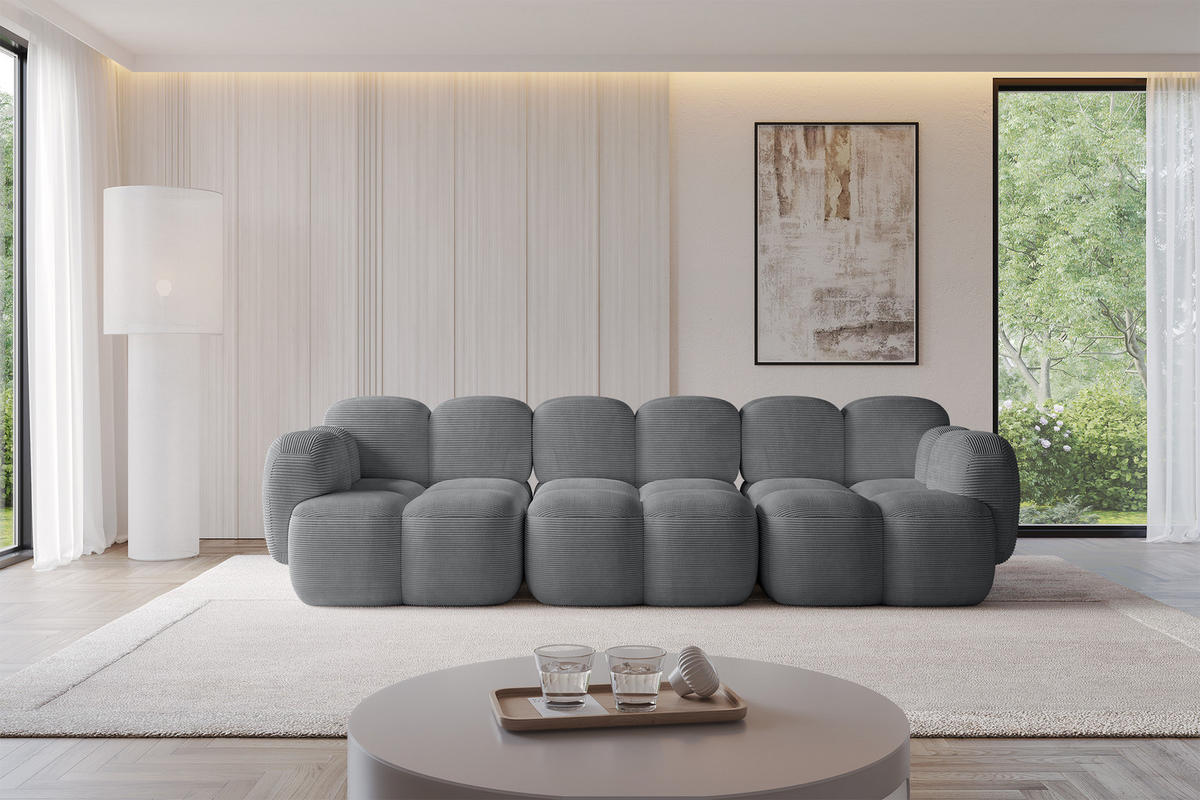 3-SITZER modulares Sofa Miko-S2 300x118x75 cm Dunkelgrau Cord - Graphitfarben/Schwarz, Holzwerkstoff/Kunststoff (300/75/118cm) - ALTDECOR