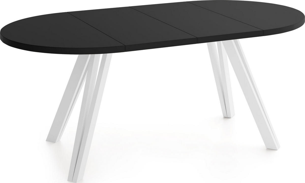 ESSTISCH Ravero runder ausziehbarer, Schwarz 100-180/100/77 cm - Schwarz/Weiß, Holz/Holzwerkstoff (100/100/77cm) - WFL GROUP