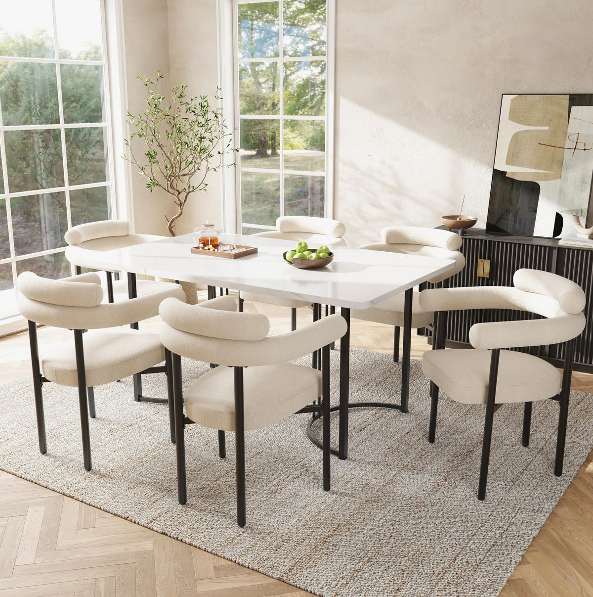 SESSEL ergonomisch 70 x 62 x 84 cm Wildlederstoff Beige 6er-Set - Beige, Metall (62/84/70.2cm) - Meubliv